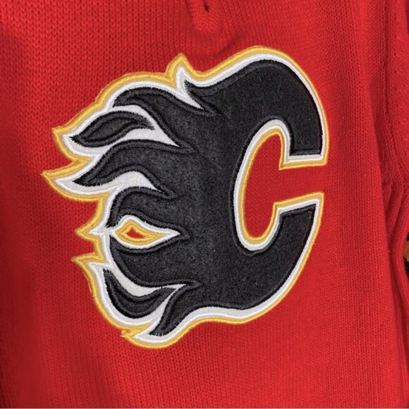 Vintage NHL Red Yellow Black Mock Neck Knit Calgary Flames Pullover Sweater M - Picture 6 of 16